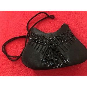 Gunne Sax Black Clutch Evening Strap Shoulder Bag with Sequined Design